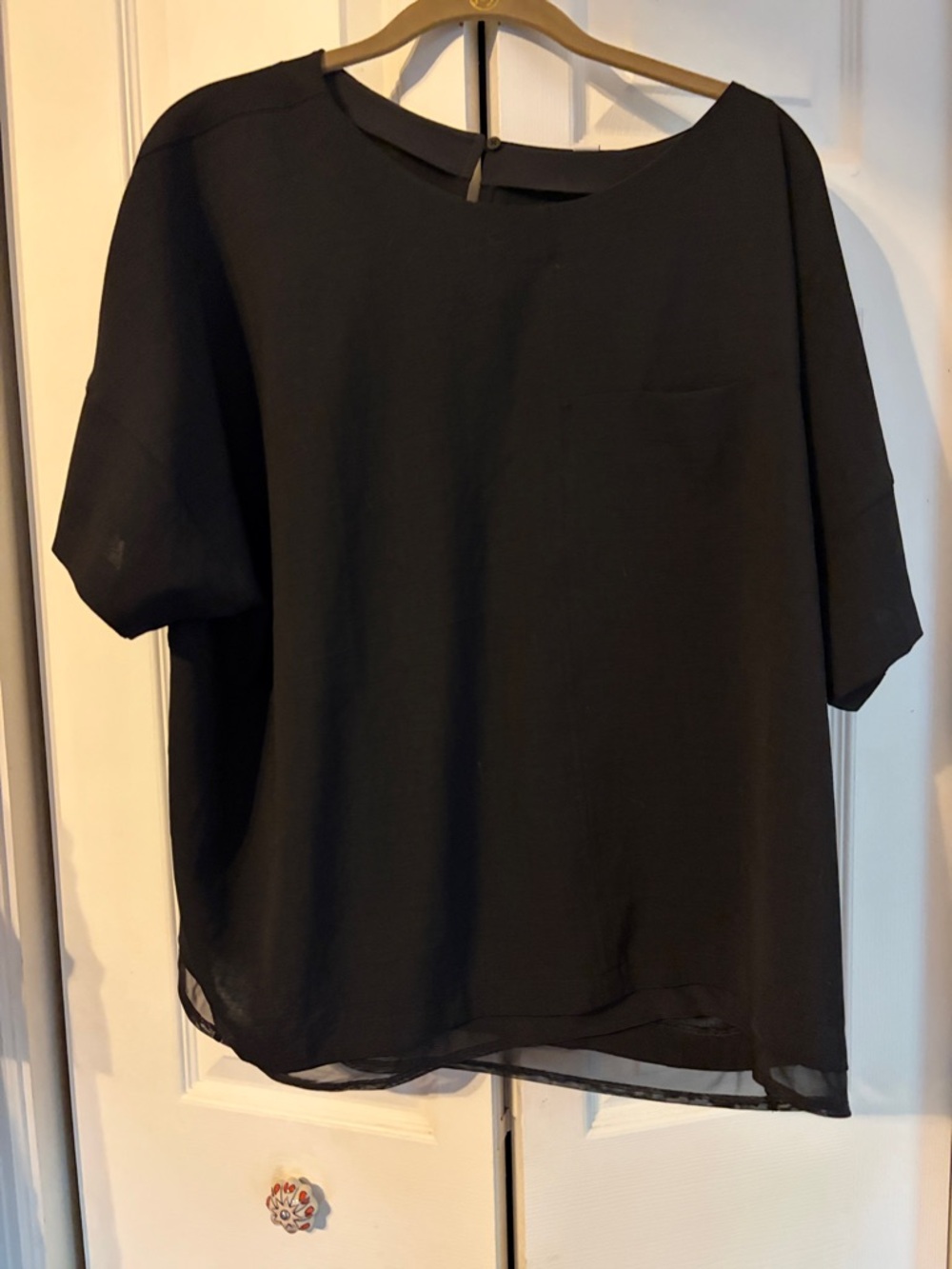 lululemon athletica Black Short-Sleeve Sheer-Hem Blouse